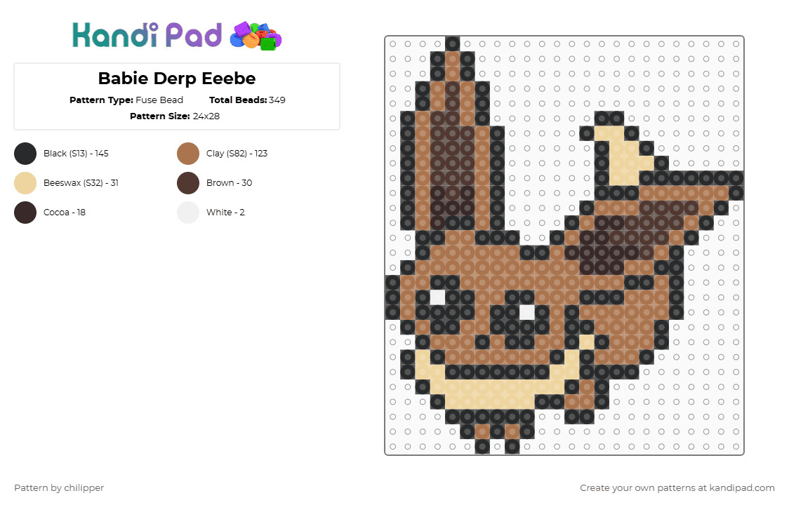 Babie Derp Eeebe - Fuse Bead Pattern by chilipper on Kandi Pad - tan,derp,chibi,babie,baby,pokemon,pkmn,eevee