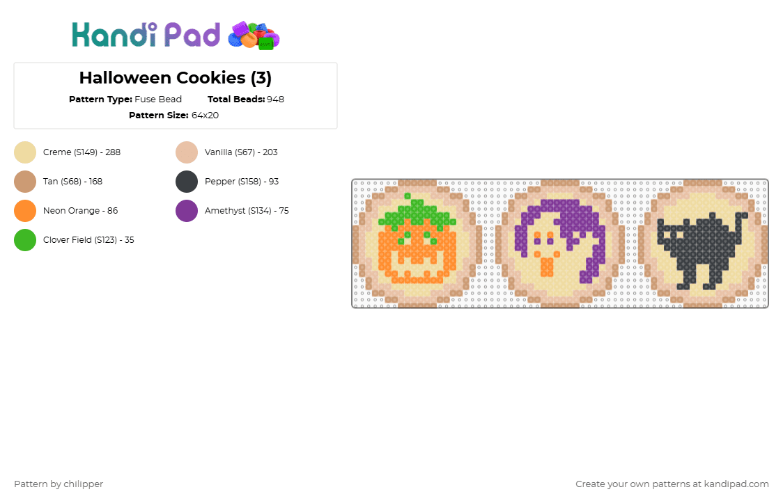 Halloween Cookies (3) - Fuse Bead Pattern by chilipper on Kandi Pad - beige,cookie,cookies,halloween,pumpkin,ghost,cat,sweet