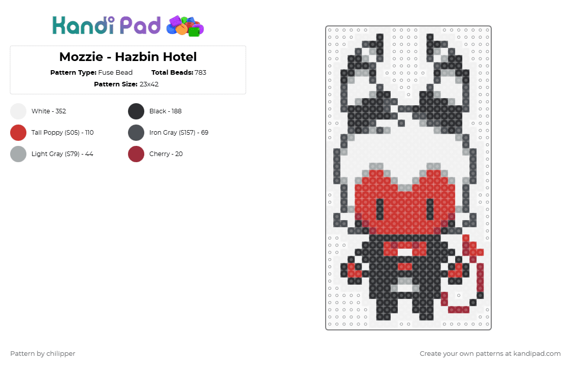 Mozzie - Hazbin Hotel - Fuse Bead Pattern by chilipper on Kandi Pad - white,red,moxxie,hazbin,hotel,chibi