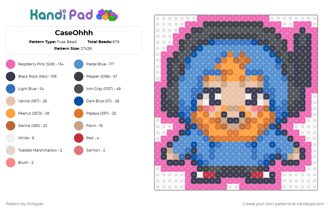 CaseOhhh - Fuse Bead Pattern by chilipper on Kandi Pad - purple,blue,light blue,pink,case,caseoh