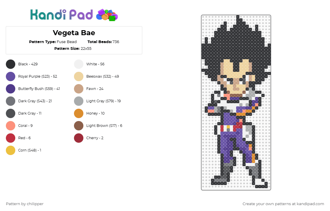 Vegeta Bae - Fuse Bead Pattern by chilipper on Kandi Pad - black,beige,gray,purple,vegeta,dbz,dragonballz,dragonball,dragon ball,saiyan