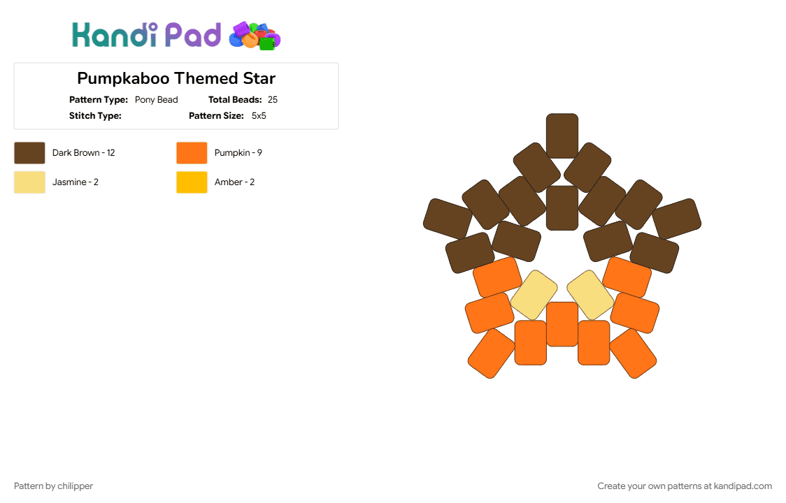 Pumpkaboo Themed Star - Pony Bead Pattern by chilipper on Kandi Pad - brown, orange, pkmn, pokemon, pumpkaboo, star