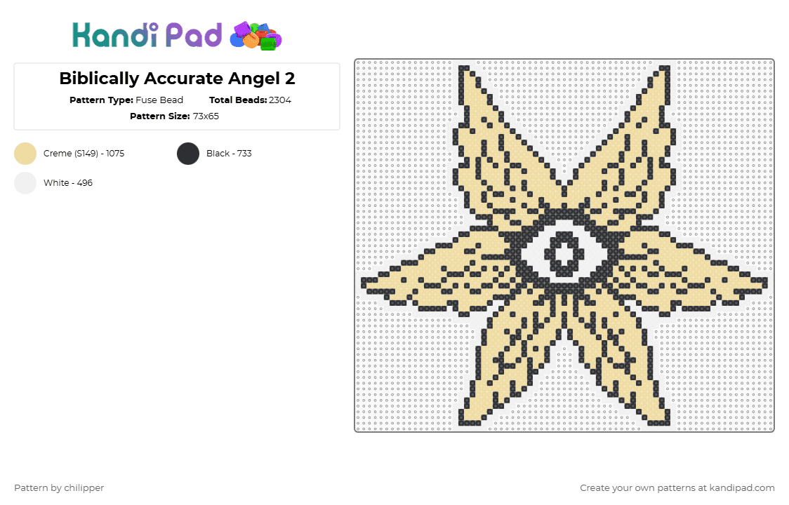 Biblically Accurate Angel 2 - Fuse Bead Pattern by chilipper on Kandi Pad - white,beige,biblically,accurate,angel,eye,wing