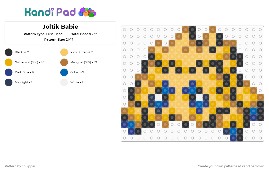 Joltik Babie - Fuse Bead Pattern by chilipper on Kandi Pad - tan,yellow,orange,joltik,pokemon,pkmn,small,mini,tiny,cute