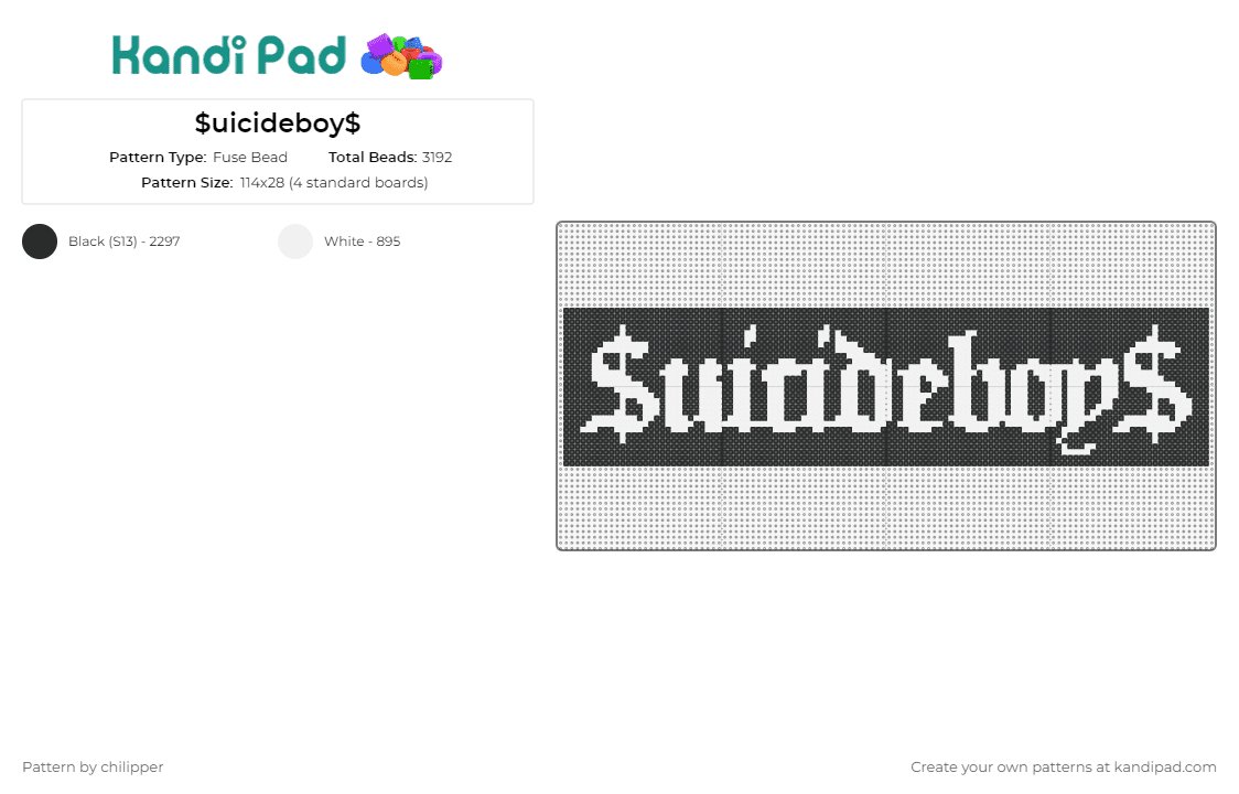 $uicideboy$ - Fuse Bead Pattern by chilipper on Kandi Pad - suicideboys,music,hip hop,rap,underground,edgy,gritty,black,white