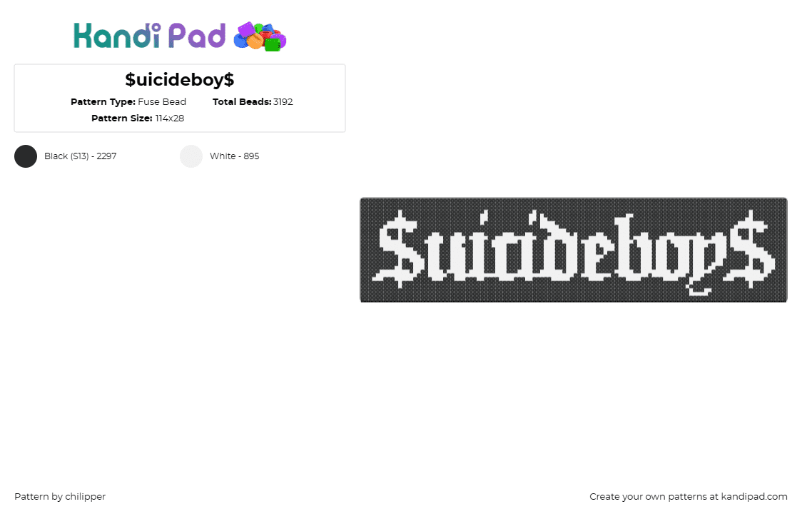 $uicideboy$ - Fuse Bead Pattern by chilipper on Kandi Pad - suicideboys,music,hip hop,rap,underground,edgy,gritty,black,white