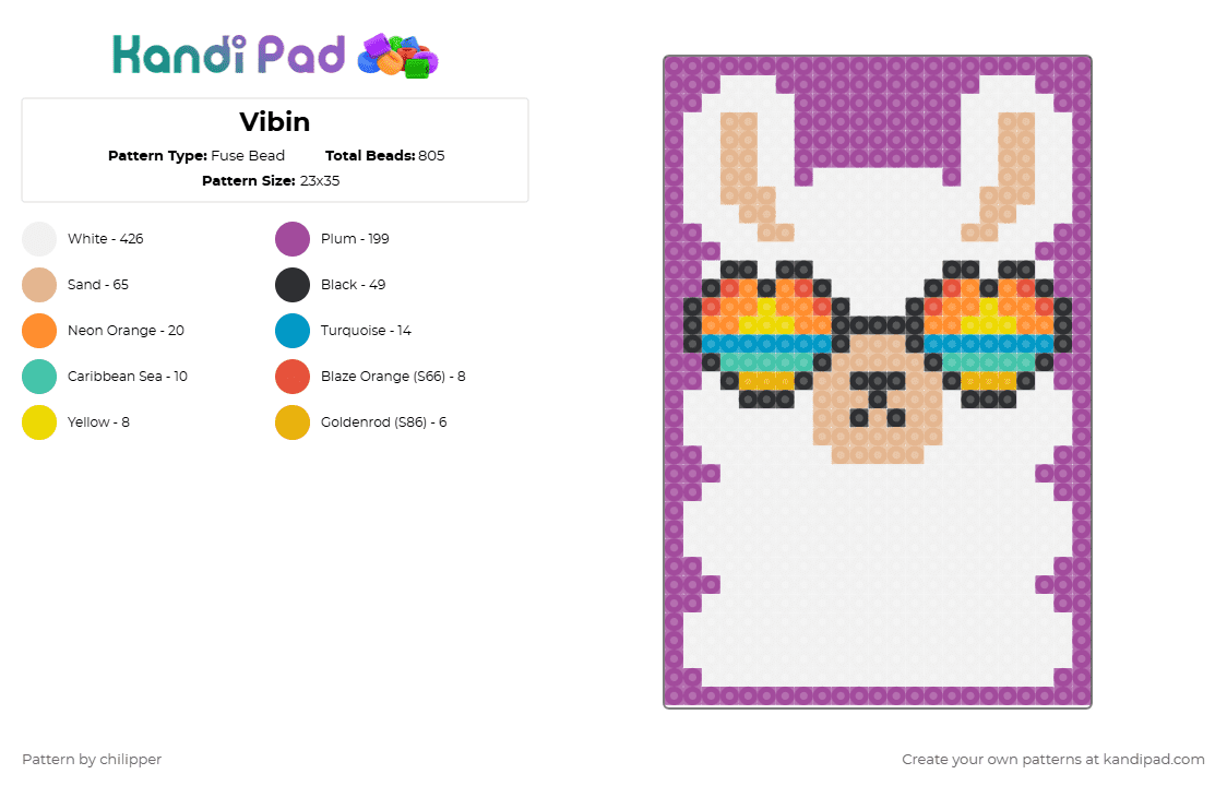 Vibin - Fuse Bead Pattern by chilipper on Kandi Pad - white,beige,pink,llama,sunglasses,chill,vibe,vibin,alpaca