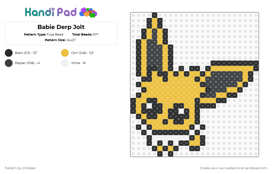 Babie Derp Jolt - Fuse Bead Pattern by chilipper on Kandi Pad - yellow,jolteon,derp,chibi,babie,baby,pokemon,pkmn