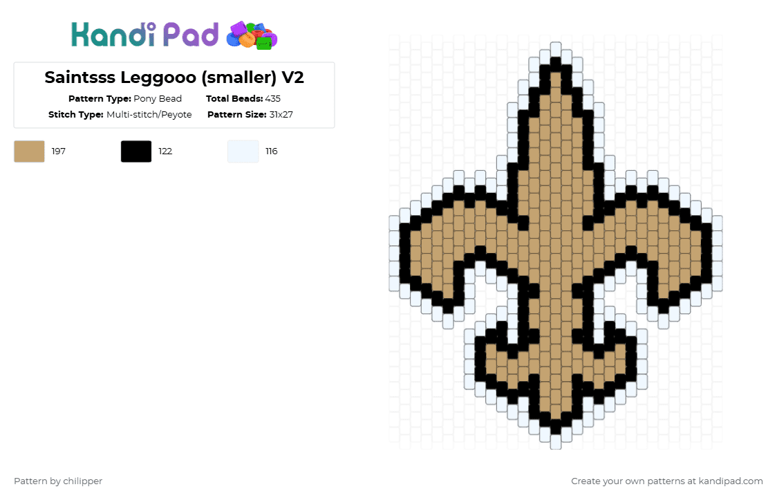 Saintsss Leggooo (smaller) V2 - Pony Bead Pattern by chilipper on Kandi Pad - saints,logo,sport,sports,beige,white,new orleans,football,nfl,fleur de lis,who dat