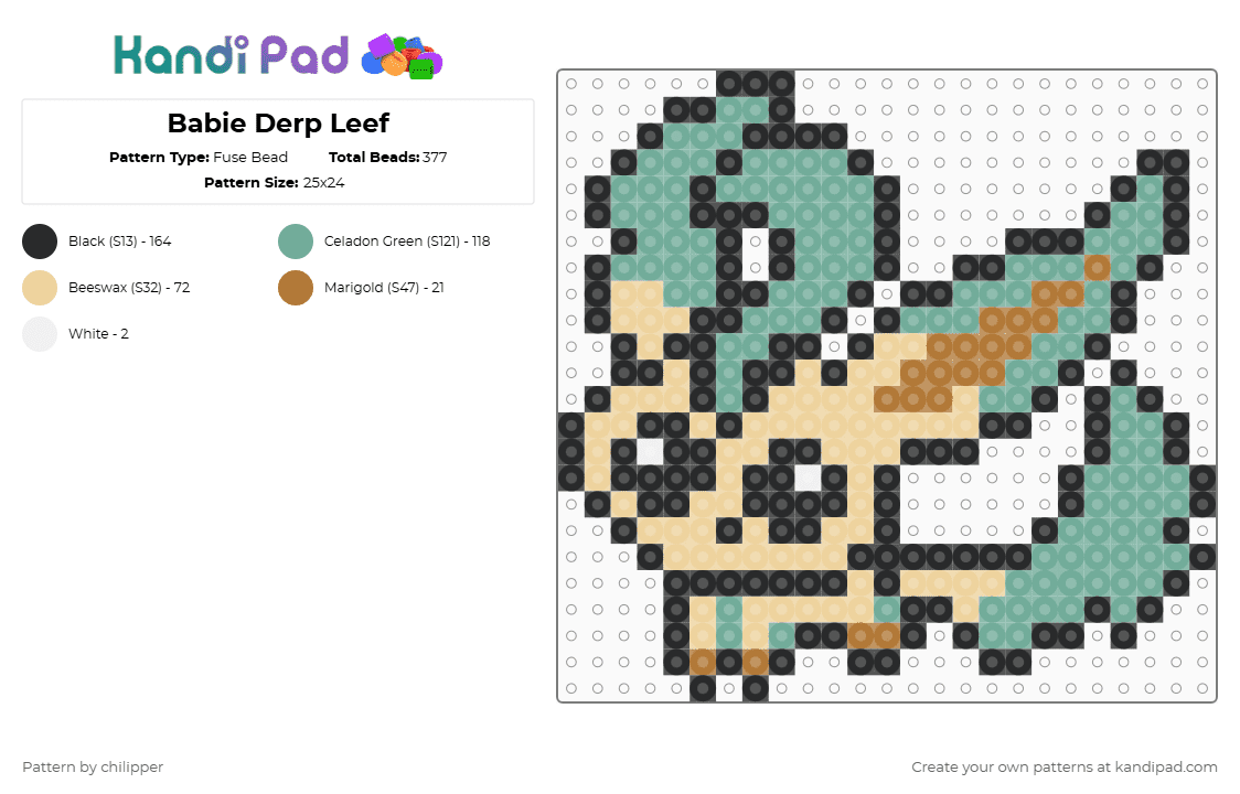 Babie Derp Leef - Fuse Bead Pattern by chilipper on Kandi Pad - beige,teal,derp,chibi,babie,baby,pokemon,pkmn,leafeon