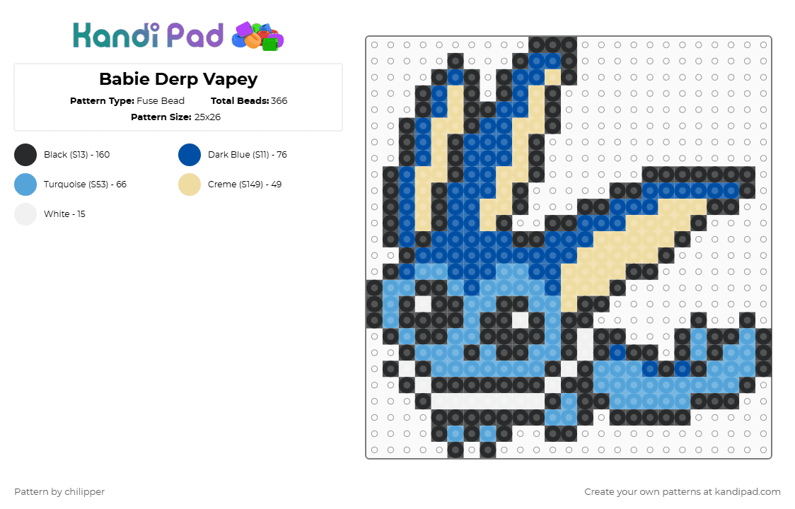 Babie Derp Vapey - Fuse Bead Pattern by chilipper on Kandi Pad - blue,light blue,derp,chibi,babie,baby,pokemon,pkmn,vaporeon