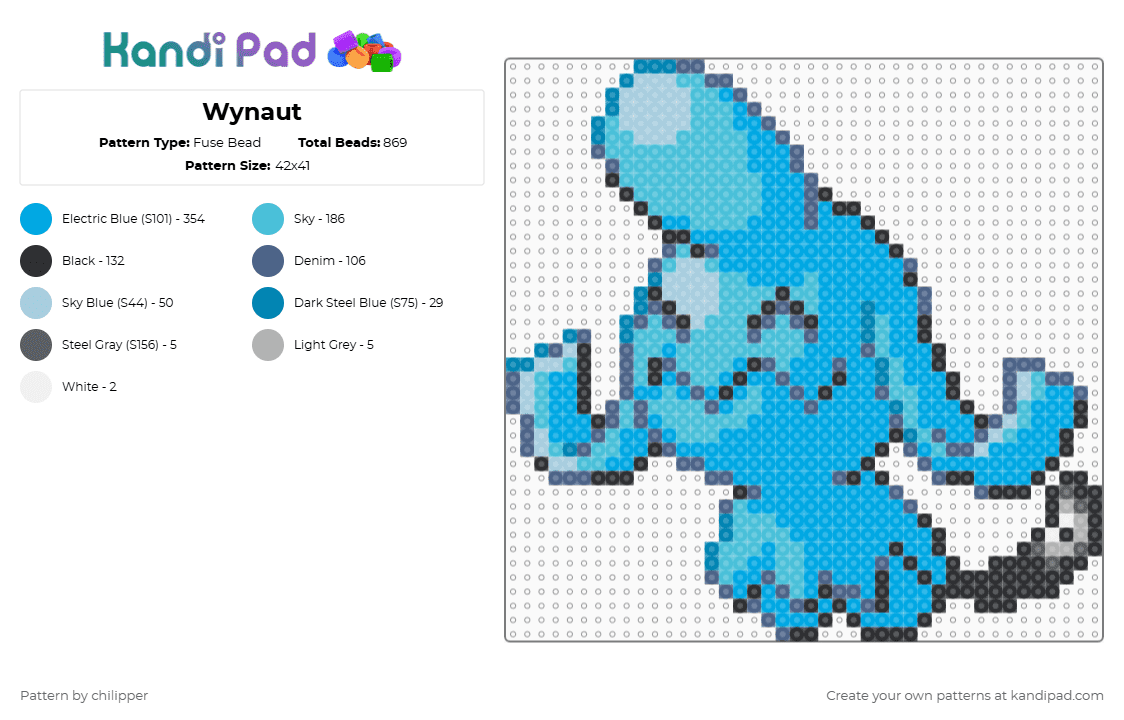 Wynaut - Fuse Bead Pattern by chilipper on Kandi Pad - light blue,wynaut,pokemon,pkmn