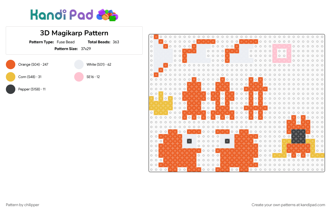3D Magikarp Pattern - Fuse Bead Pattern by chilipper on Kandi Pad - 3d, magikarp, orange, pokemon