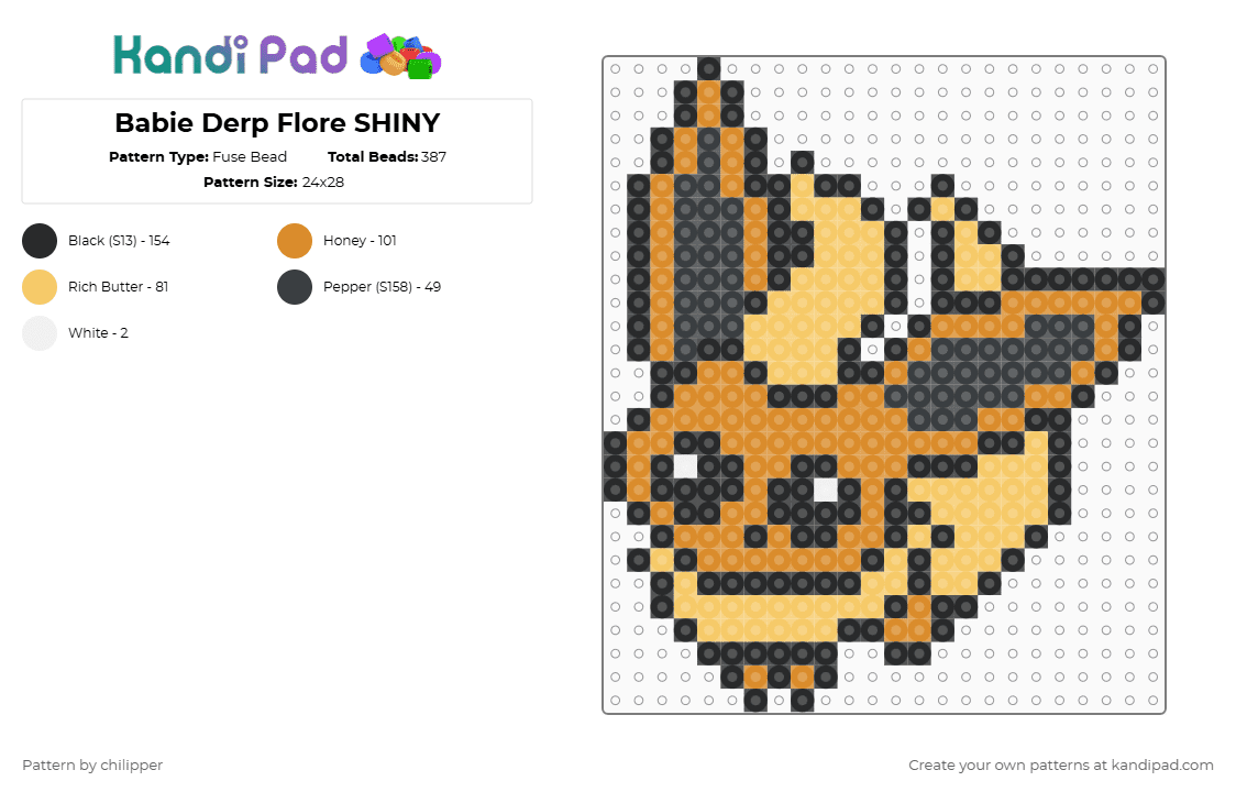 Babie Derp Flore SHINY - Fuse Bead Pattern by chilipper on Kandi Pad - yellow,orange,derp,chibi,babie,baby,pokemon,pkmn,flareon