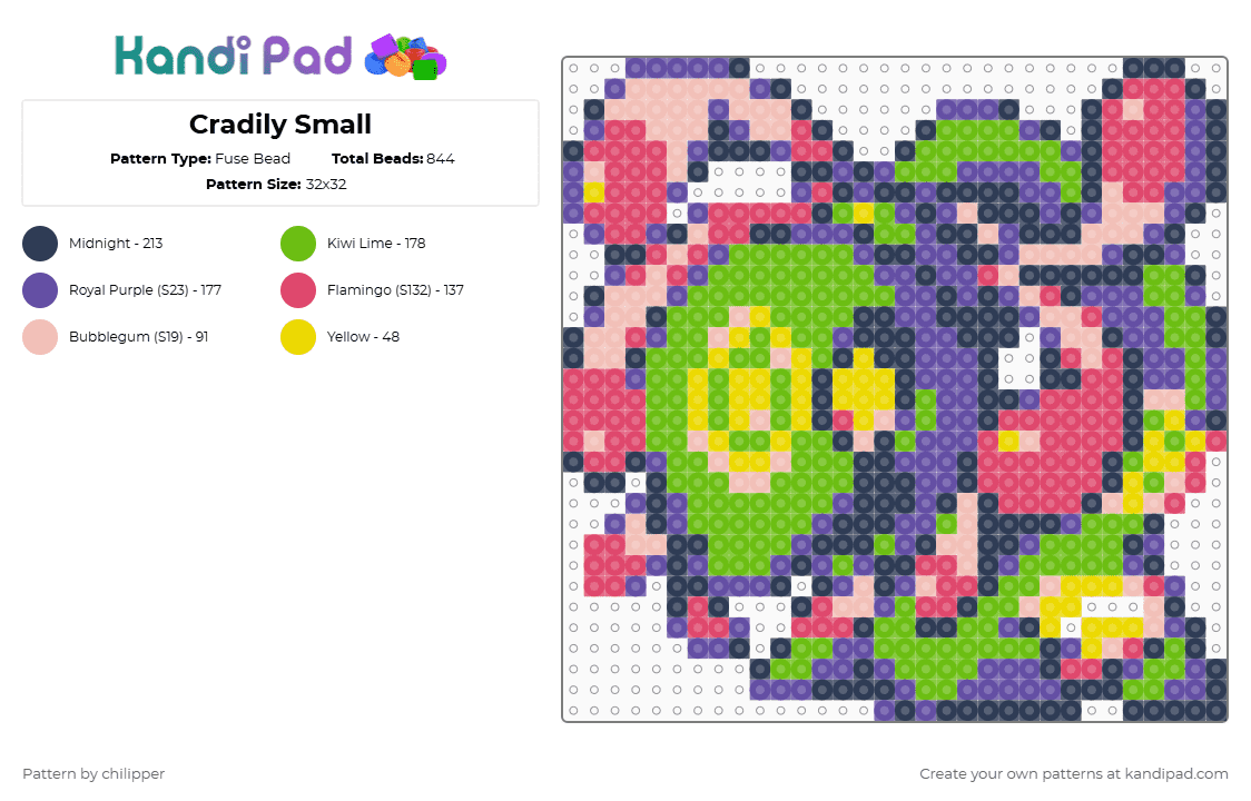 Cradily Small - Fuse Bead Pattern by chilipper on Kandi Pad - purple,green,cradily,pokemon,pkmn,small,chibi,mini