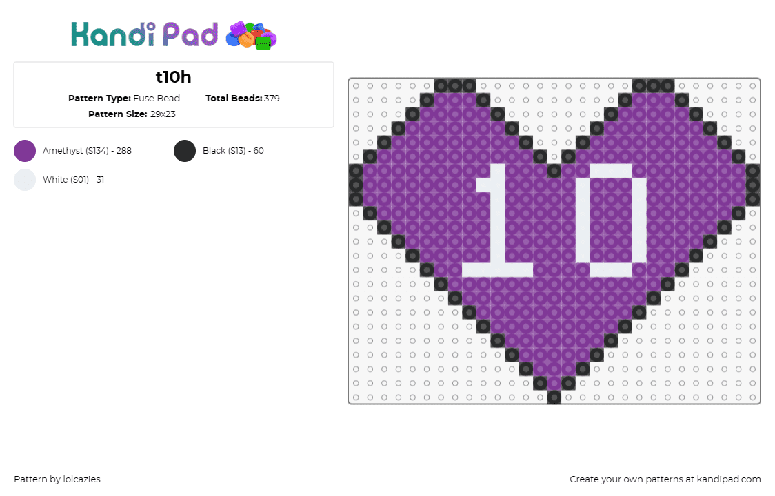 t10h - Fuse Bead Pattern by lolcazies on Kandi Pad - heart,affection,purple,celebration,accomplishment,symbol,shades