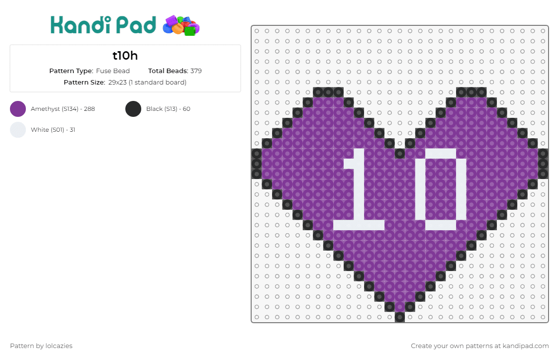 t10h - Fuse Bead Pattern by lolcazies on Kandi Pad - heart,affection,purple,charming,celebration,accomplishment,symbol,shades