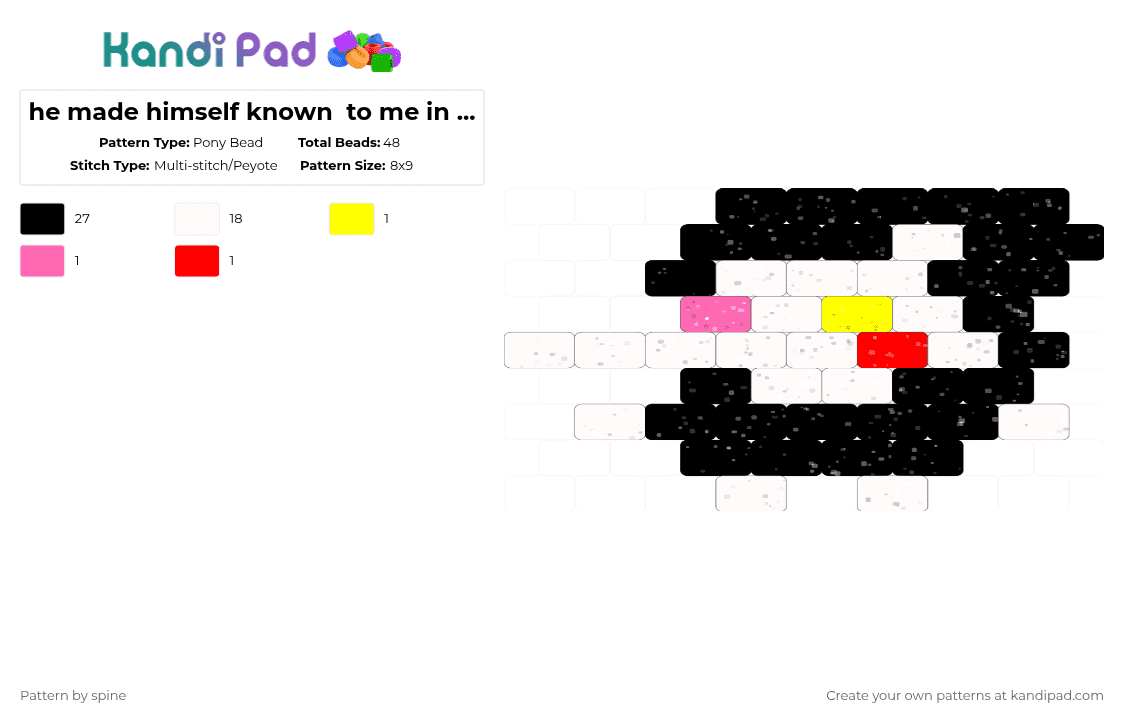 he made himself known  to me in a trip - Pony Bead Pattern by spine on Kandi Pad - black,white,pink,colorful,deltarune