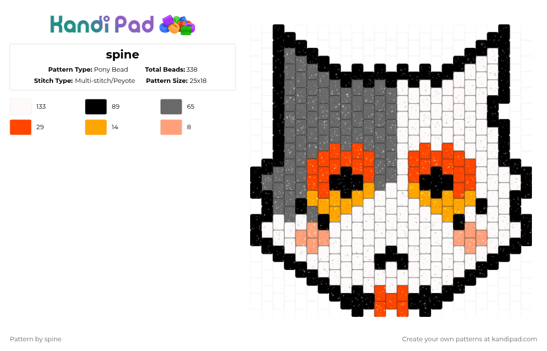 spine - Pony Bead Pattern by spine on Kandi Pad - white,gray,cat