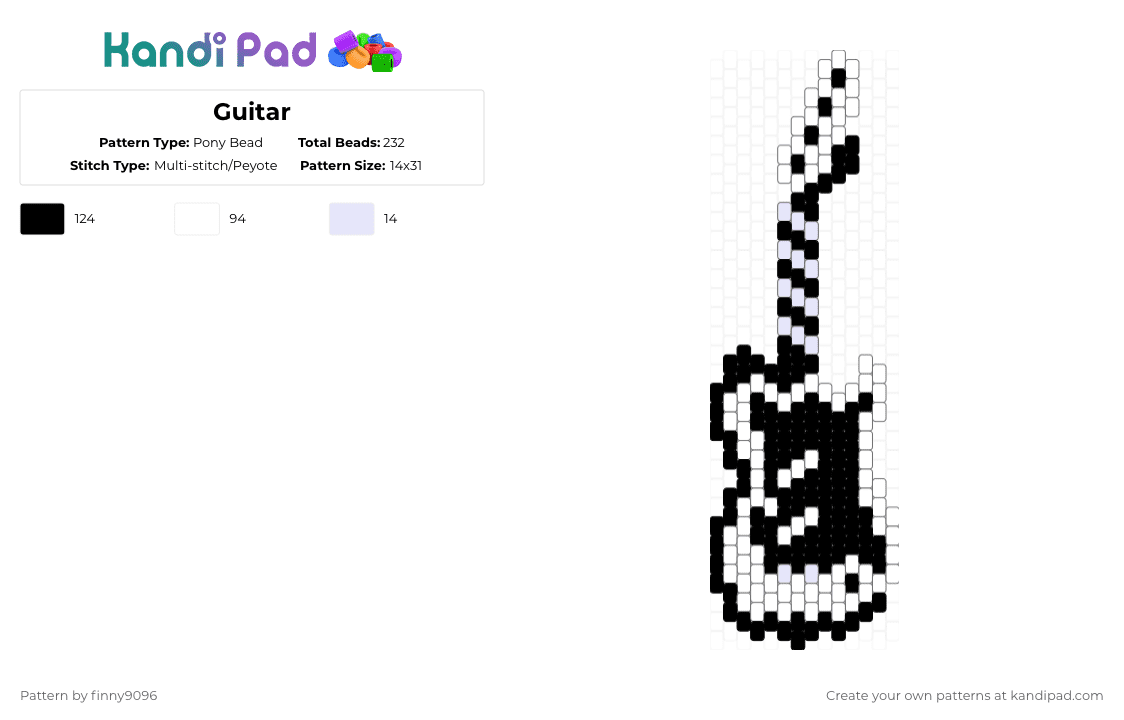 Guitar - Pony Bead Pattern by finny9096 on Kandi Pad - black,white