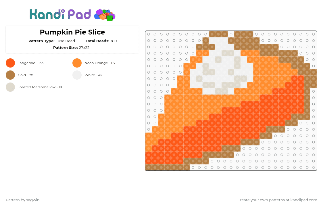 Pumpkin Pie Slice - Fuse Bead Pattern by sagwin on Kandi Pad - orange