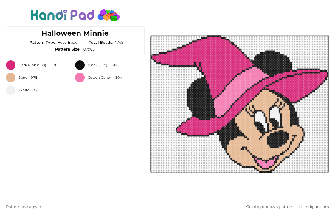 Halloween Minnie - Fuse Bead Pattern by sagwin on Kandi Pad - pink,beige
