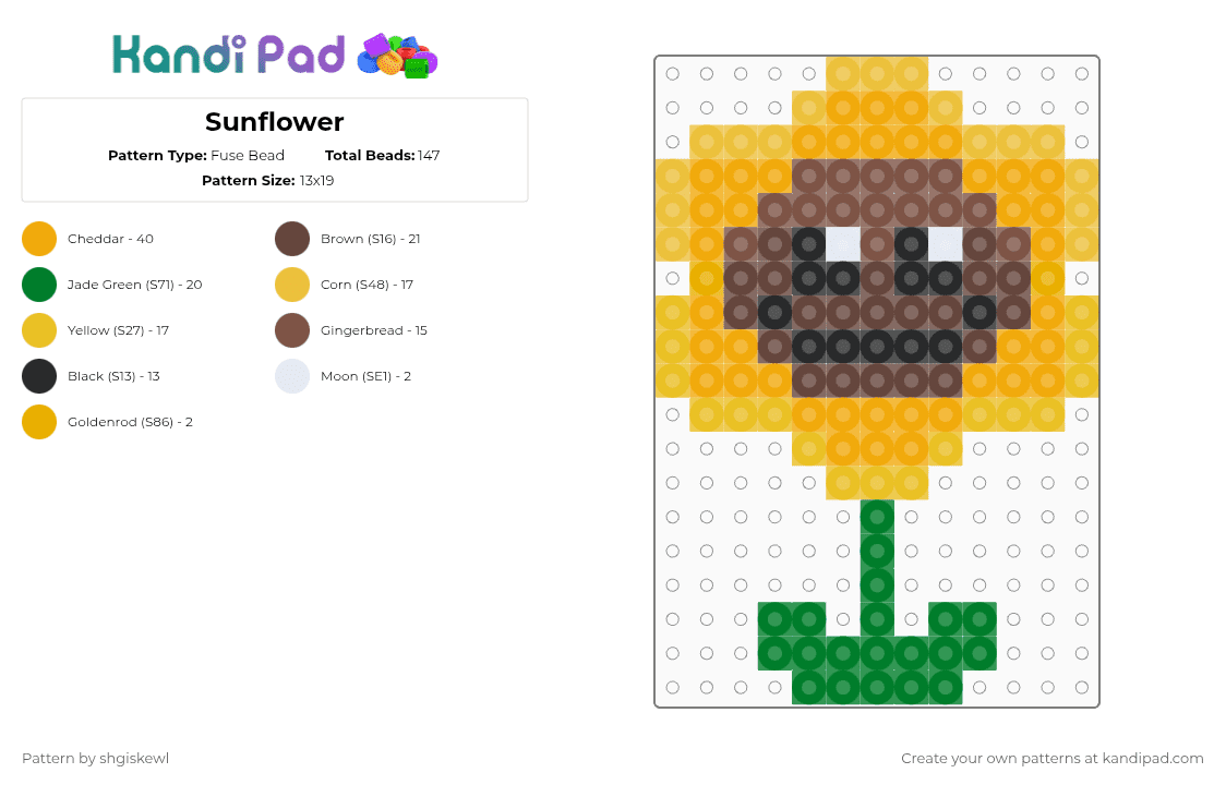 Sunflower - Fuse Bead Pattern by shgiskewl on Kandi Pad - orange,yellow,pvz,sunflower