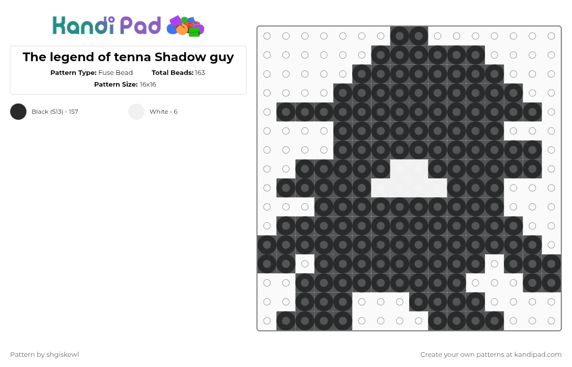 The legend of tenna Shadow guy - Fuse Bead Pattern by shgiskewl on Kandi Pad - black,deltarune,the legend of tenna,shadow guy