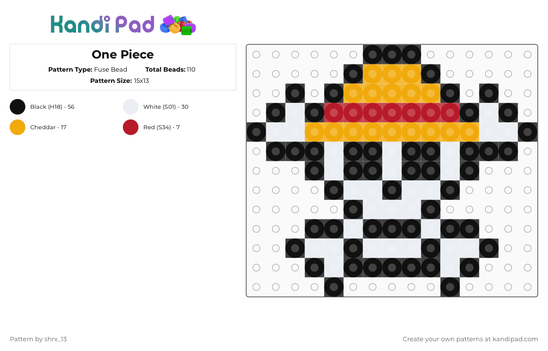 One Piece - Fuse Bead Pattern by beadsmaker13 on Kandi Pad - orange,red