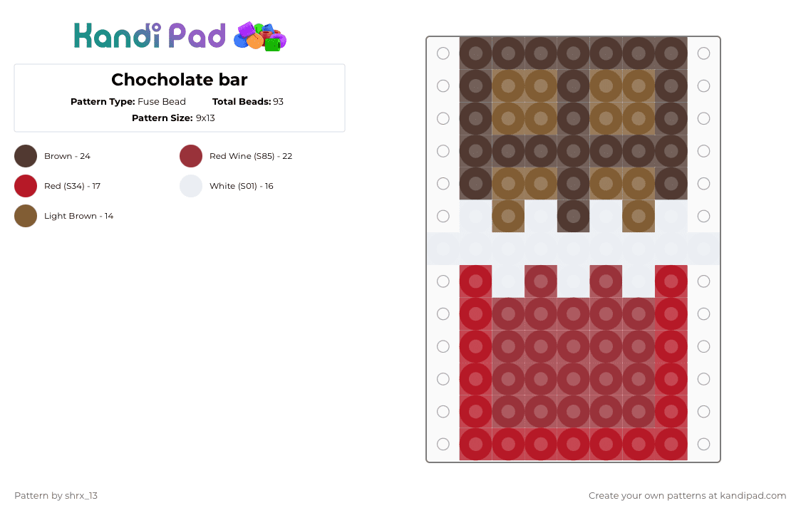 Chocholate bar - Fuse Bead Pattern by beadsmaker13 on Kandi Pad - red