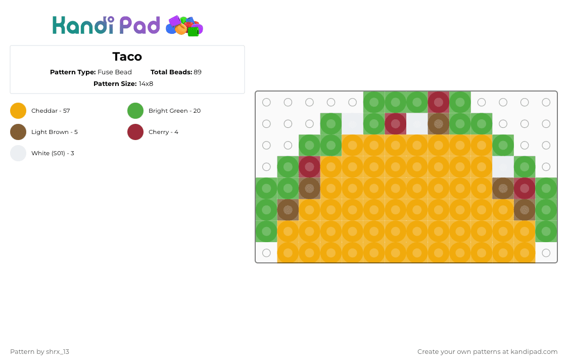 Taco - Fuse Bead Pattern by beadsmaker13 on Kandi Pad - orange