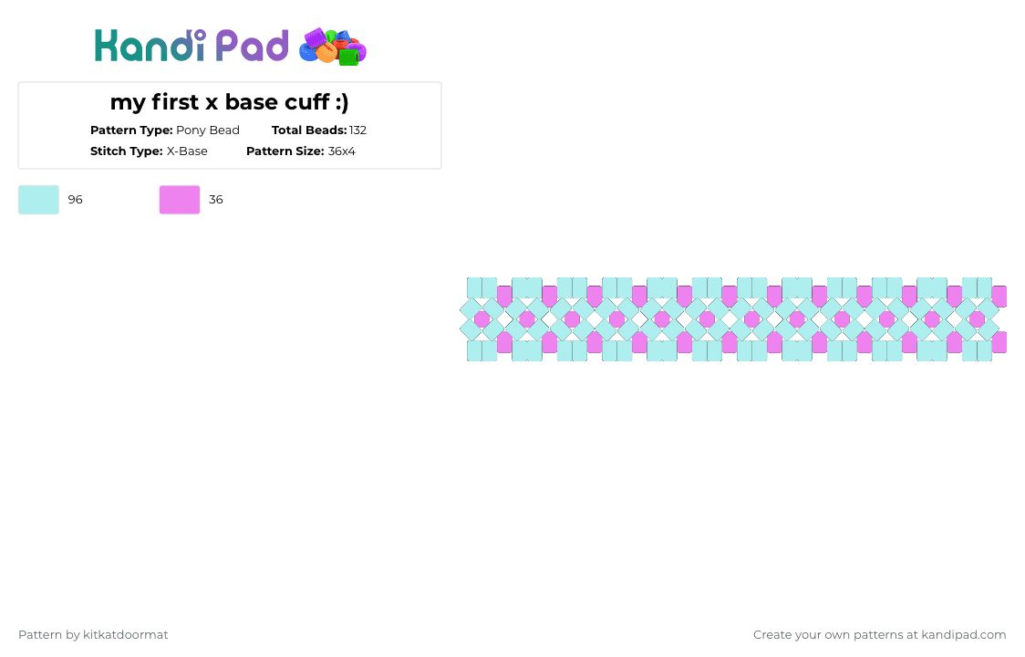 my first x base cuff :) - Pony Bead Pattern by kitkatdoormat on Kandi Pad - light blue,pink
