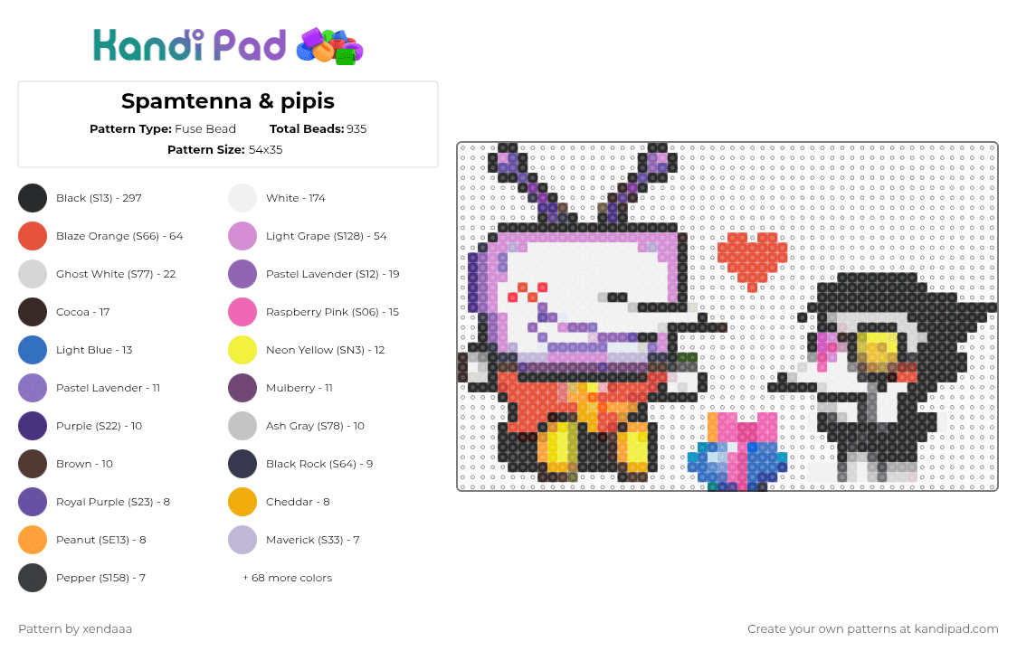 Spamtenna & pipis - Fuse Bead Pattern by xendaaa on Kandi Pad - white,pink,brown,blue,orange,colorful,deltarune,spamton,tenna,pipis,spamtenna