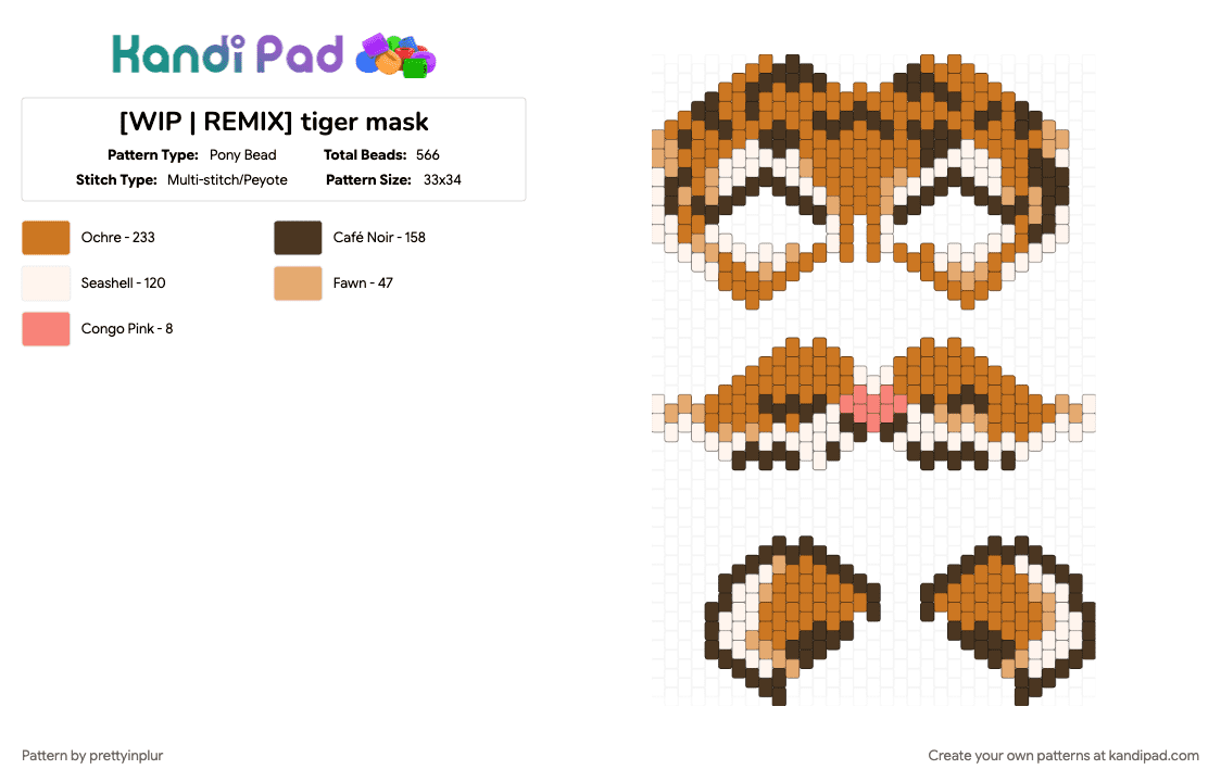 [WIP | REMIX] tiger mask - Pony Bead Pattern by prettyinplur on Kandi Pad - 
