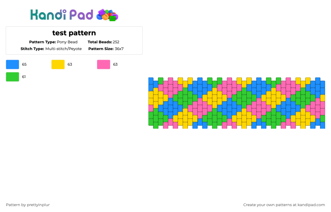 test pattern - Pony Bead Pattern by prettyinplur on Kandi Pad - yellow,pink,green,light blue