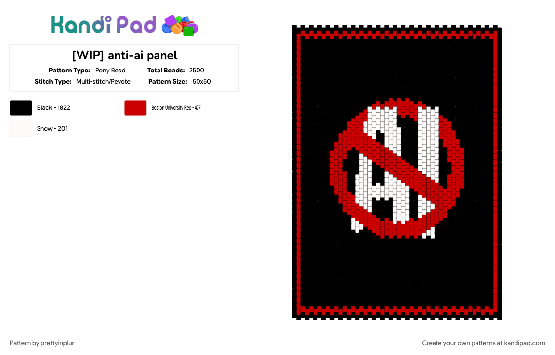 [WIP] anti-ai panel - Pony Bead Pattern by prettyinplur on Kandi Pad - black, red, white
