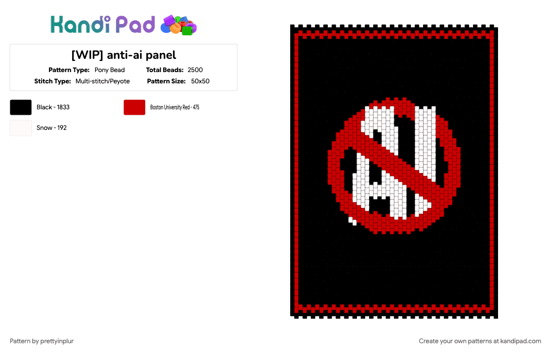 [WIP] anti-ai panel - Pony Bead Pattern by prettyinplur on Kandi Pad - black, red, white