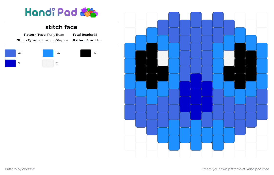 stitch face - Pony Bead Pattern by chezzy0 on Kandi Pad - light blue,blue
