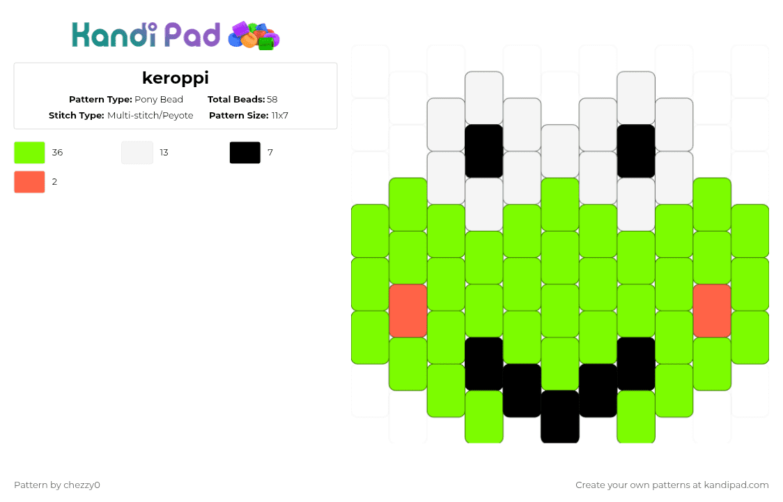 keroppi - Pony Bead Pattern by chezzy0 on Kandi Pad - green