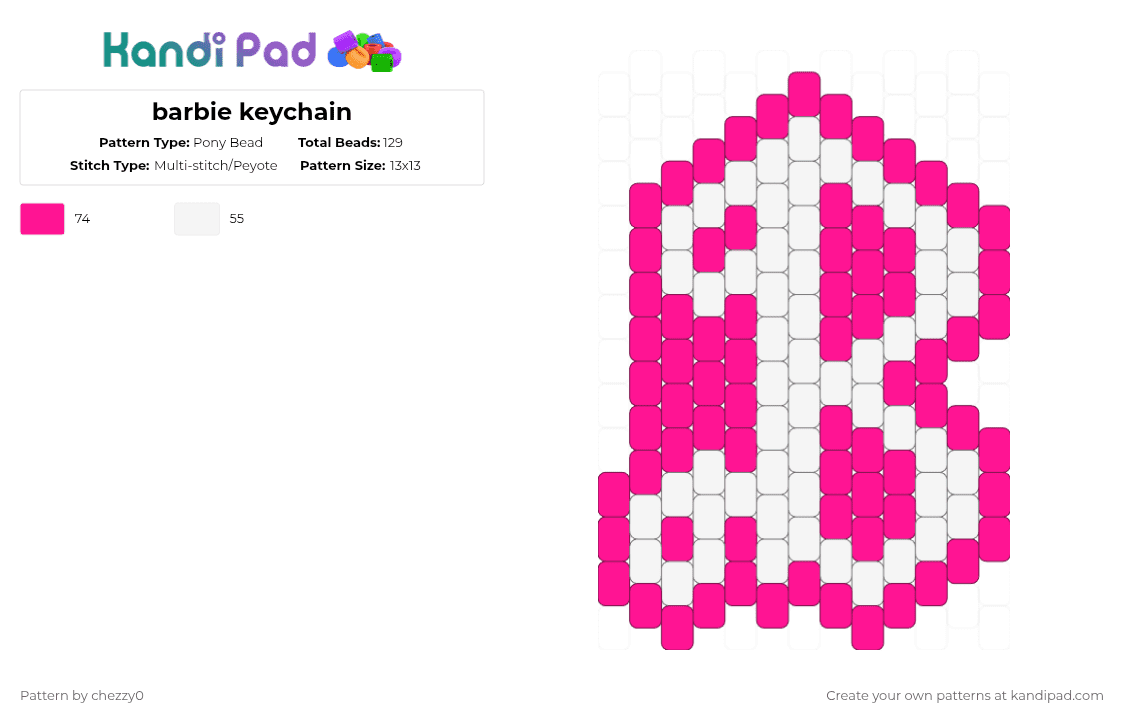 barbie keychain - Pony Bead Pattern by chezzy0 on Kandi Pad - white,pink