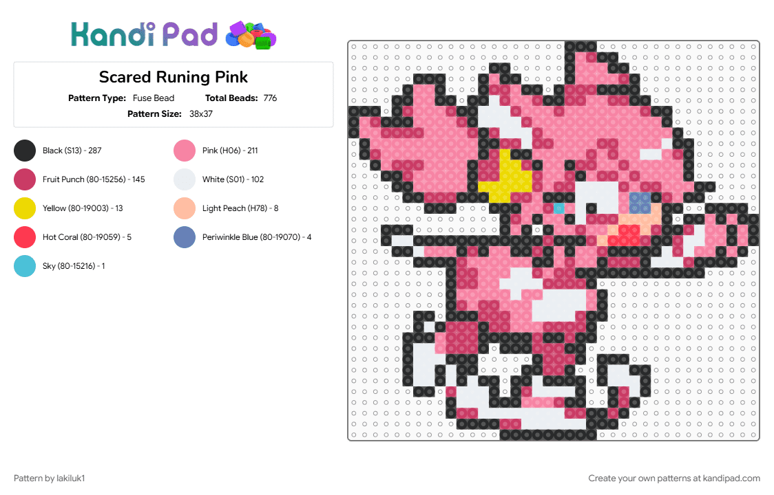 Scared Runing Pink - Fuse Bead Pattern by lakiluk1 on Kandi Pad - anime, anime character, cat, character, deltarune, mew mew deltarune, pink, running, video game