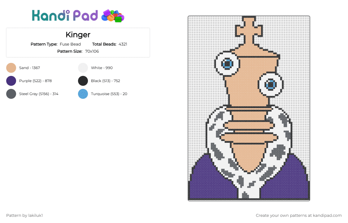Kinger - Fuse Bead Pattern by lakiluk1 on Kandi Pad - beige,purple,tadc,theamazingdigitalcircus,the amazing digital circus,kinger,imissmywife,i miss my wife