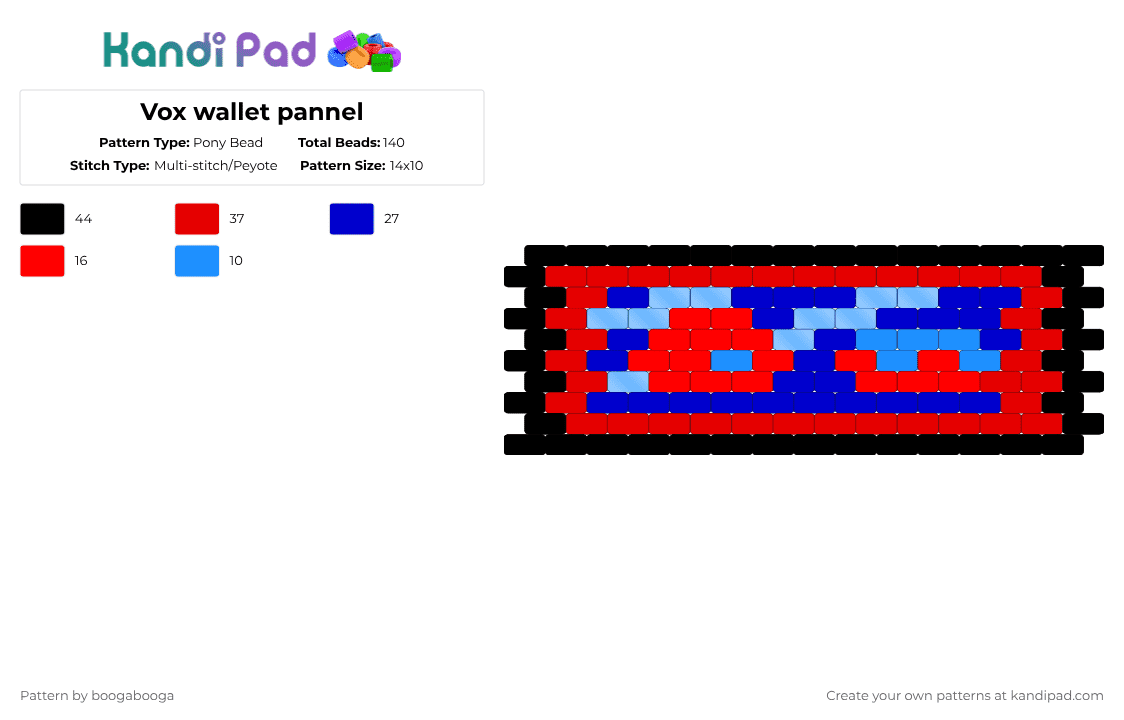 Vox wallet pannel - Pony Bead Pattern by boogabooga on Kandi Pad - red