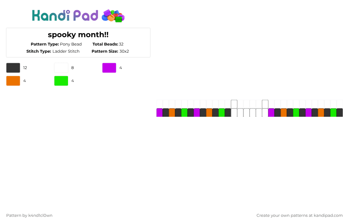 spooky month!! - Pony Bead Pattern by k4nd1cl0wn on Kandi Pad - purple,orange,green,spooky,halloween