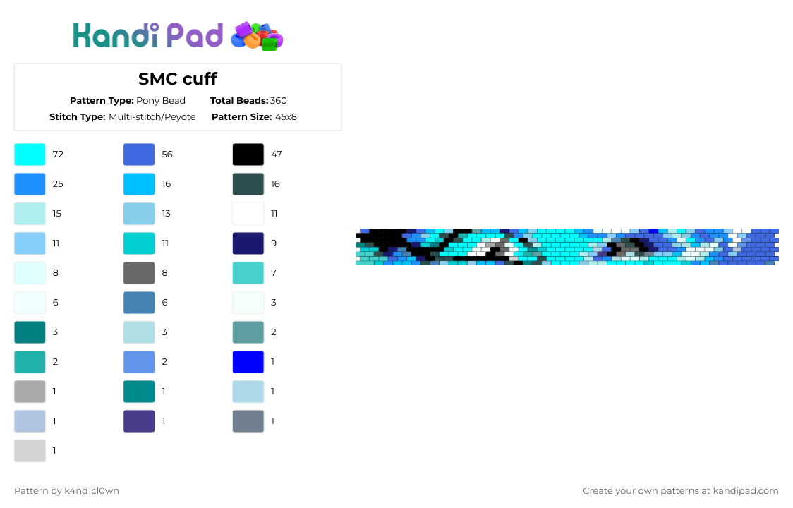 SMC cuff - Pony Bead Pattern by k4nd1cl0wn on Kandi Pad - blue,light blue,smc,crk,cookierunkingdom
