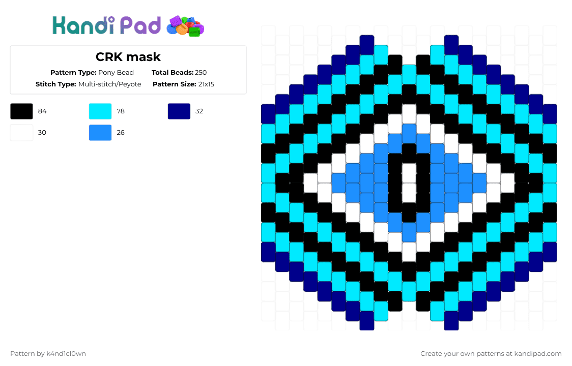 CRK mask - Pony Bead Pattern by k4nd1cl0wn on Kandi Pad - light blue,crk,mask,cookierunkingdom,shadowmilkcookie