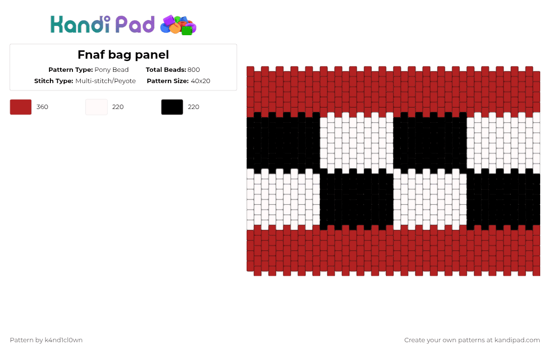 Fnaf bag panel - Pony Bead Pattern by k4nd1cl0wn on Kandi Pad - white,red,fnaf,bag