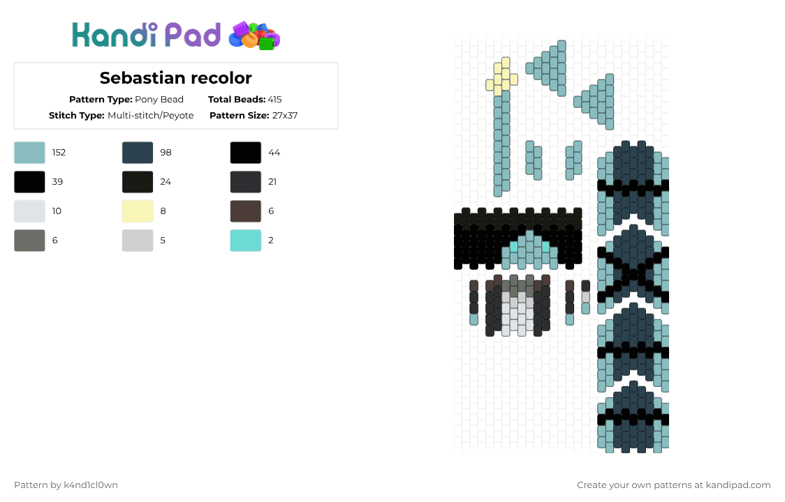 Sebastian recolor - Pony Bead Pattern by k4nd1cl0wn on Kandi Pad - light blue,purple,pressure,sebastian,doll