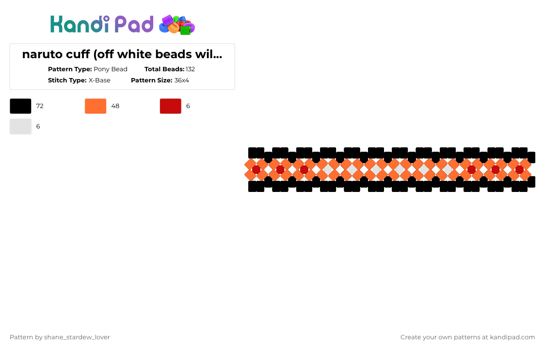 naruto cuff (off white beads will be letter beads) - Pony Bead Pattern by shane_stardew_lover on Kandi Pad - black,orange,naruto,anime,cuff