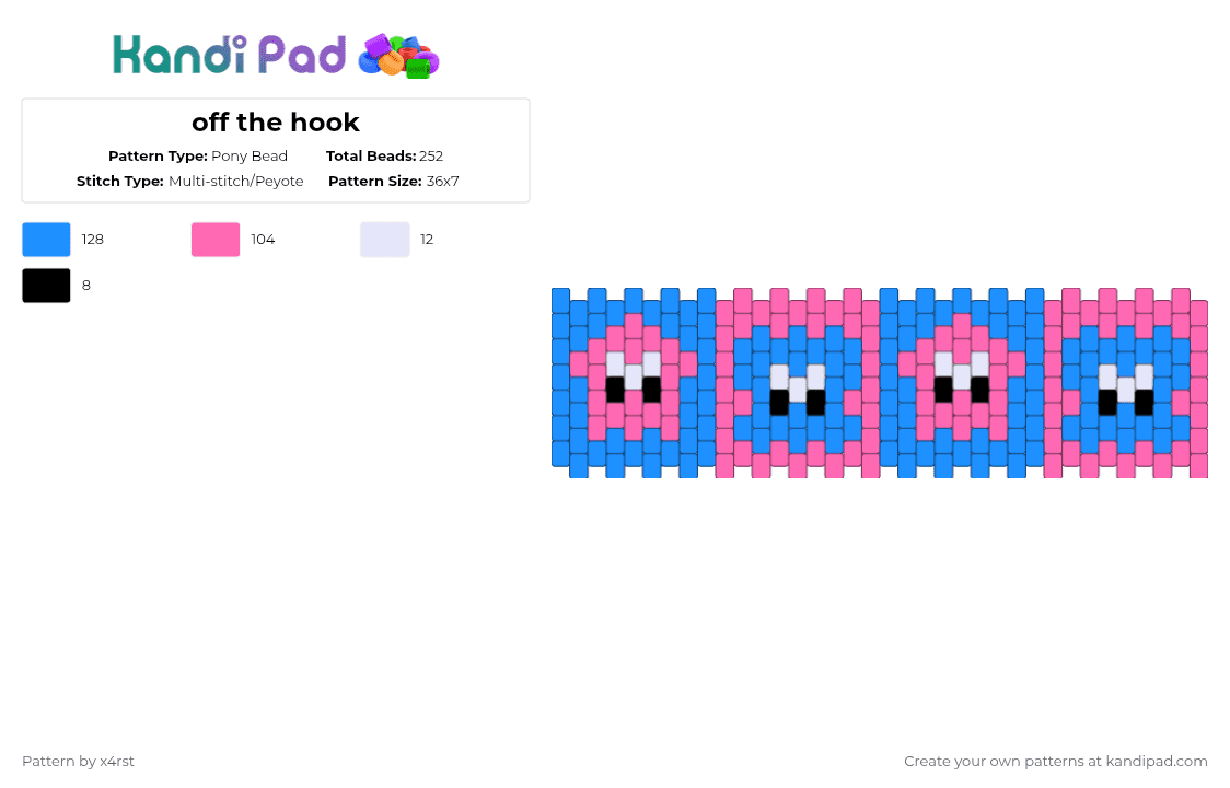 off the hook - Pony Bead Pattern by x4rst on Kandi Pad - light blue,pink,splatoon